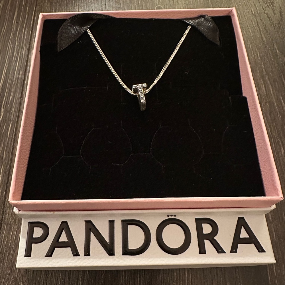 New Pandora letter “T” initial necklace. 925 Sterling silver.